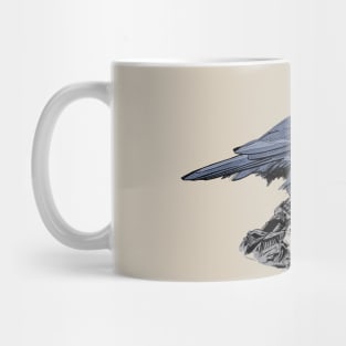 Raven with Golden Key on Rocks and Skull Mug